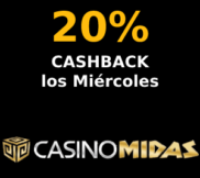 20% CASHBACK todos los miércoles en Casino Midas